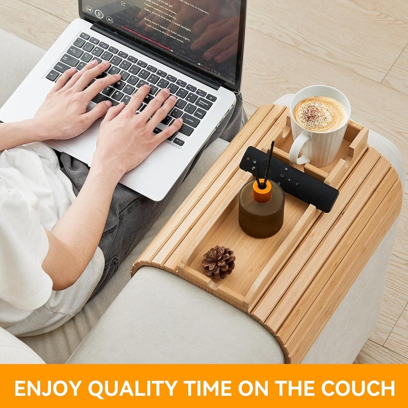 GEHE Bamboo Couch Cup Holder, Anti-Spill Sofa Arm Tray, Natural and Easy to Clean Couch Arm Cup Holder Armrest Tray Perfect for Cups, Beers, Snacks, Remote Control, Drinks - Image 5